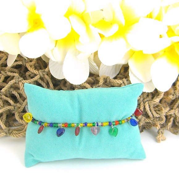 Seed Beads Hearts Bracelet 7.5" Multi Color - Picture 1 of 3